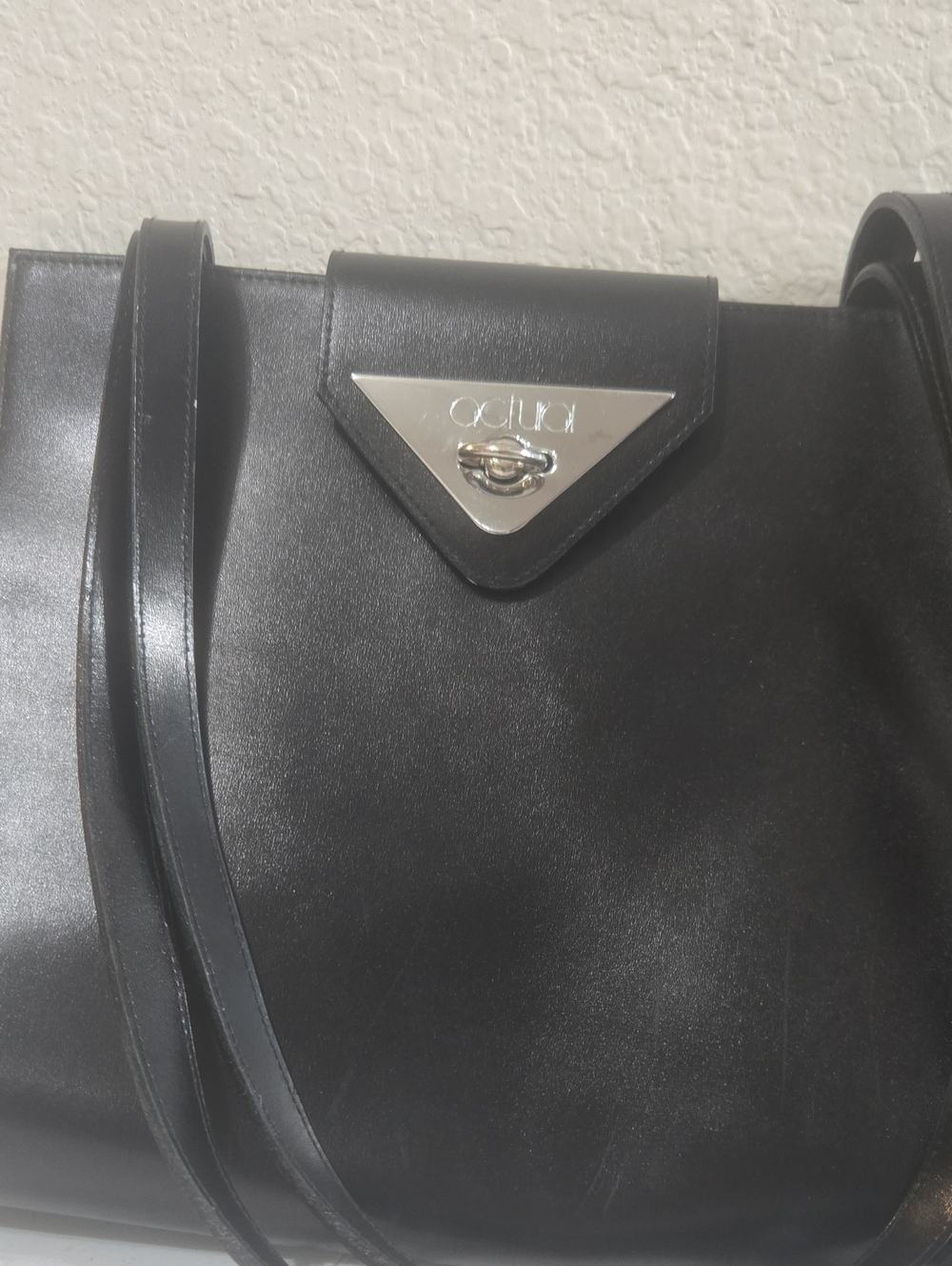 Vintage actual structured black  Shoulder Bag with Silver Hardware